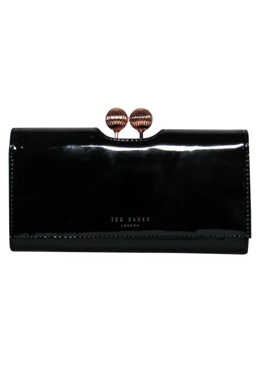 Ted Baker - Black Patent Leather Wallet w/ Rose Gold Hardware