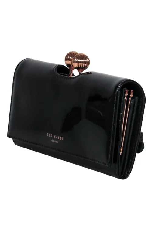 Ted Baker - Black Patent Leather Wallet w/ Rose Gold Hardware