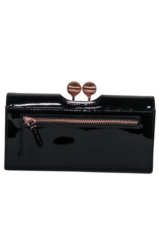 Ted Baker - Black Patent Leather Wallet w/ Rose Gold Hardware