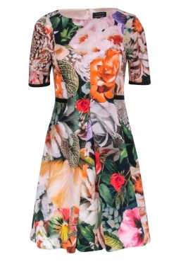 Ted Baker - Black, Peach, & Multi Color Floral Short Sleeve Dress Sz 4