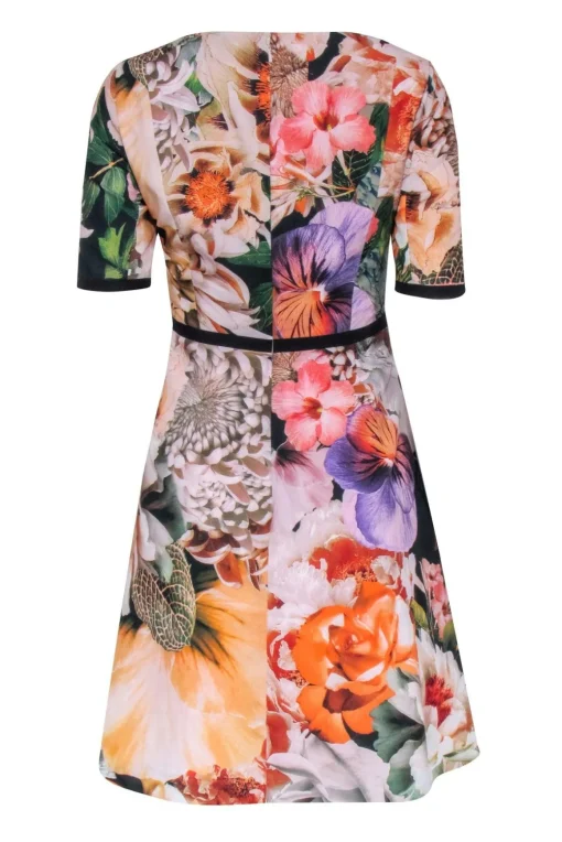 Ted Baker - Black, Peach, & Multi Color Floral Short Sleeve Dress Sz 4