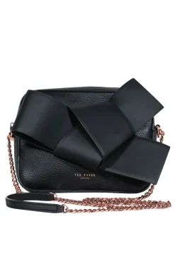 Ted Baker - Black Pebbled Leather Rose Gold Chain Crossbody w/ Bow Detail