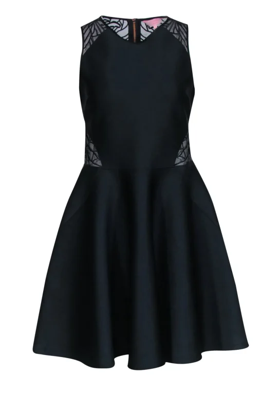 Ted Baker - Black Sleeveless Fit & Flare Dress w/ Embroidered Mesh Detail Sz 6