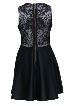 Ted Baker - Black Sleeveless Fit & Flare Dress w/ Embroidered Mesh Detail Sz 6