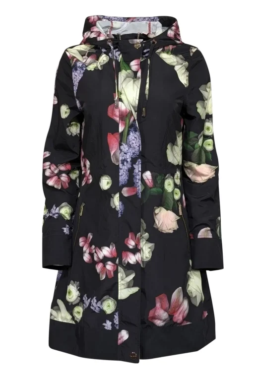 Ted Baker - Black w/ Multicolor Floral Print Parka Jacket Sz 4