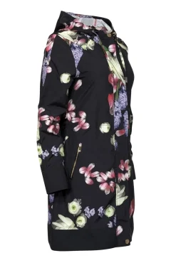 Ted Baker - Black w/ Multicolor Floral Print Parka Jacket Sz 4