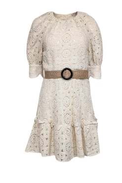 Ted Baker - Cream Crochet Lace Belted Dress Sz 6