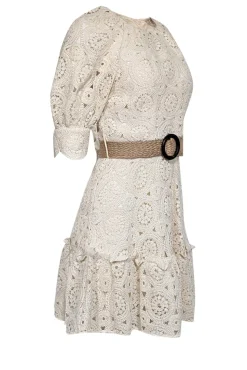 Ted Baker - Cream Crochet Lace Belted Dress Sz 6