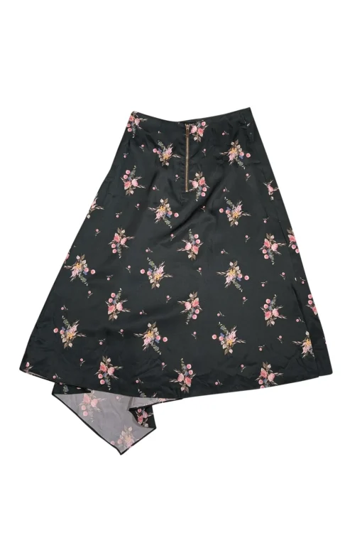 Ted Baker - Dark Green Floral Print Satin Asymmetrical Skirt Sz 6
