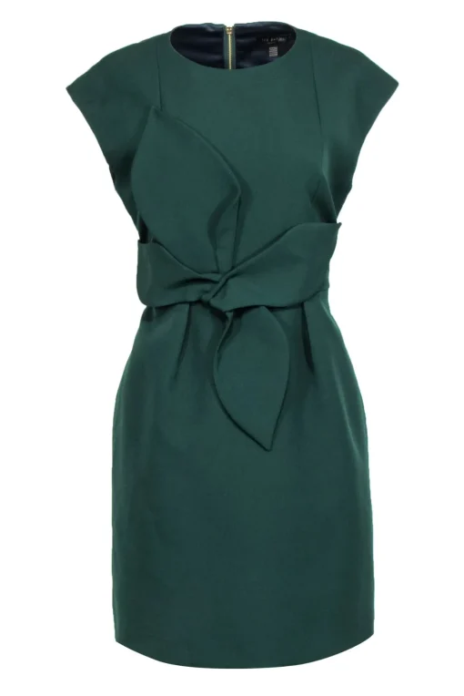 Ted Baker - Emerald Green Cap Sleeve Dress w/ Oversize Bow Sz 10