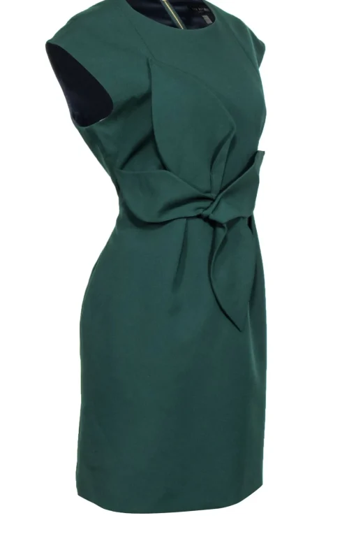 Ted Baker - Emerald Green Cap Sleeve Dress w/ Oversize Bow Sz 10