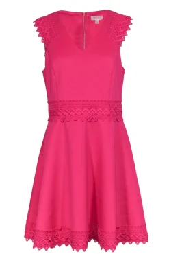 Ted Baker - Fuchsia Fit & Flare Neoprene Dress w/ Lace Details Sz 10