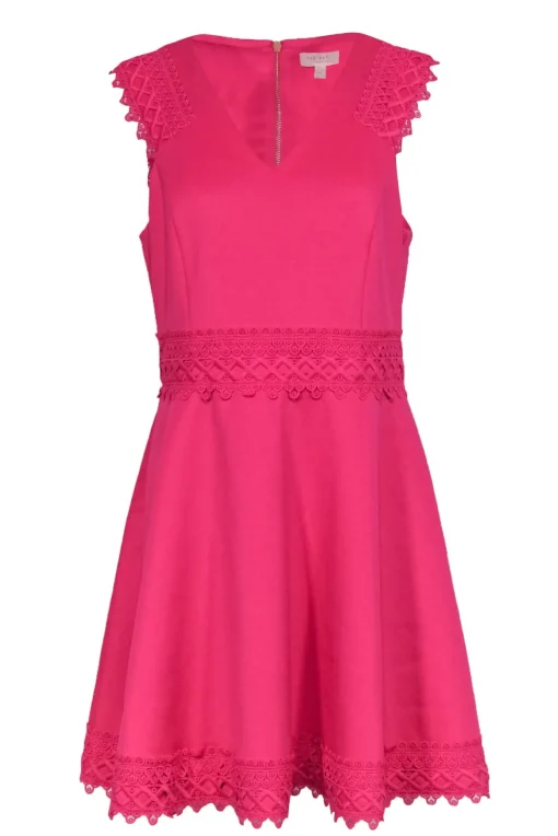 Ted Baker - Fuchsia Fit & Flare Neoprene Dress w/ Lace Details Sz 10