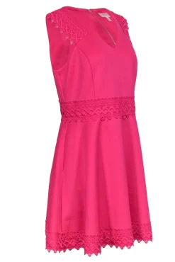 Ted Baker - Fuchsia Fit & Flare Neoprene Dress w/ Lace Details Sz 10