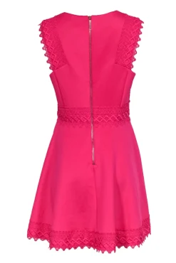 Ted Baker - Fuchsia Fit & Flare Neoprene Dress w/ Lace Details Sz 10