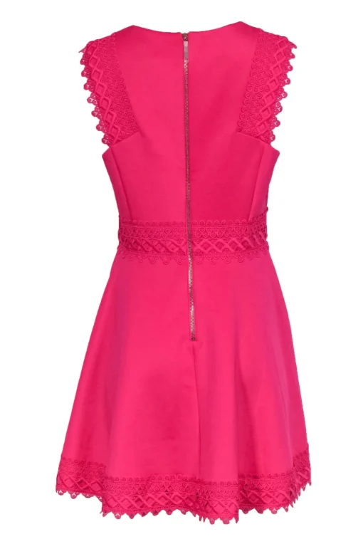 Ted Baker - Fuchsia Fit & Flare Neoprene Dress w/ Lace Details Sz 10