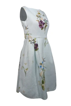 Ted Baker - Light Blue Floral Print Sleeveless Dress Sz 4