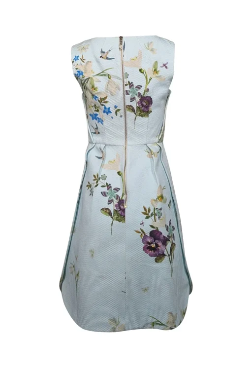 Ted Baker - Light Blue Floral Print Sleeveless Dress Sz 4