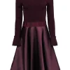 Ted Baker - Maroon Long Sleeve Circle Skirt Dress Sz 6