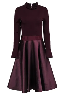 Ted Baker - Maroon Long Sleeve Circle Skirt Dress Sz 6