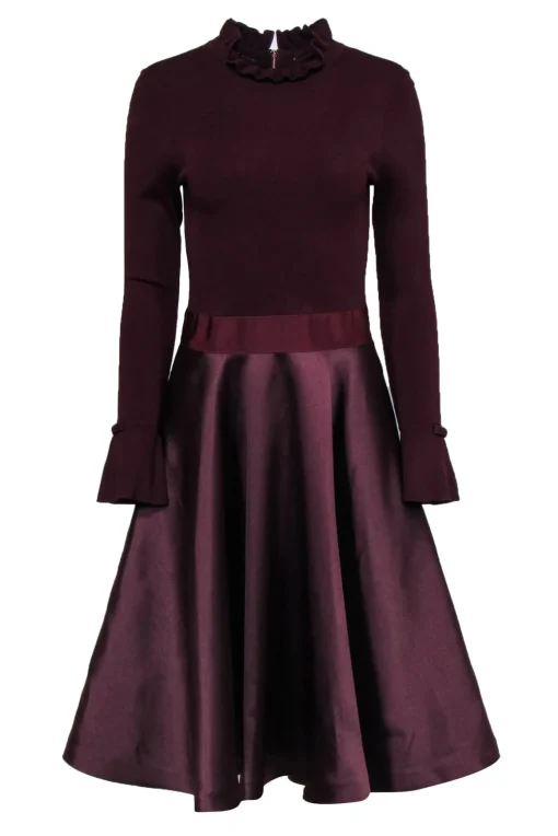 Ted Baker - Maroon Long Sleeve Circle Skirt Dress Sz 6