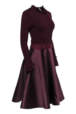 Ted Baker - Maroon Long Sleeve Circle Skirt Dress Sz 6