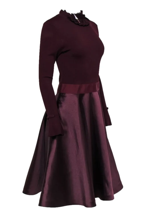 Ted Baker - Maroon Long Sleeve Circle Skirt Dress Sz 6