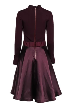 Ted Baker - Maroon Long Sleeve Circle Skirt Dress Sz 6