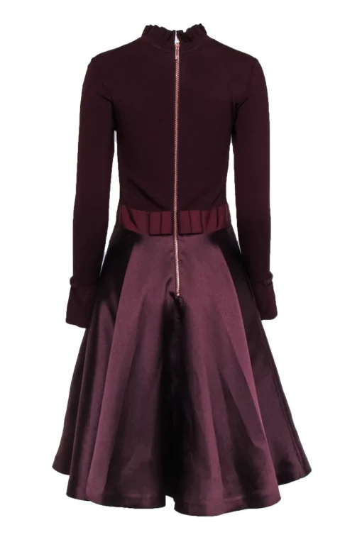 Ted Baker - Maroon Long Sleeve Circle Skirt Dress Sz 6