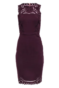 Ted Baker - Maroon Sleeveless Lace Trim Dress Sz 6