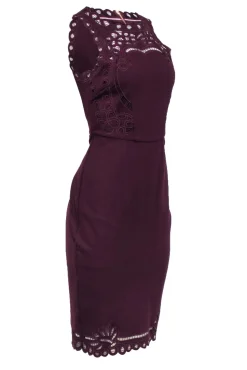 Ted Baker - Maroon Sleeveless Lace Trim Dress Sz 6
