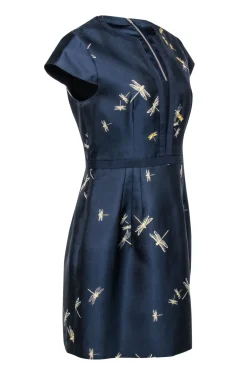 Ted Baker - Navy & Gold Dragonfly Jacquard Dress Sz 8