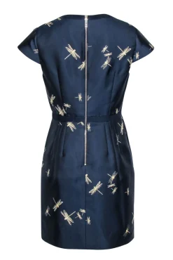 Ted Baker - Navy & Gold Dragonfly Jacquard Dress Sz 8