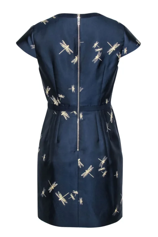 Ted Baker - Navy & Gold Dragonfly Jacquard Dress Sz 8