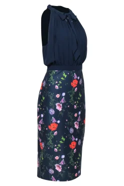 Ted Baker - Navy Pleated Bodice w/ Floral Skirt Dress Sz 10
