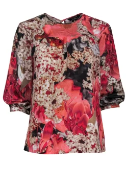 Ted Baker - Pink & Grey Floral Print Blouse Sz S