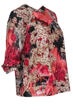 Ted Baker - Pink & Grey Floral Print Blouse Sz S