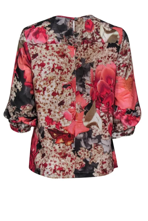 Ted Baker - Pink & Grey Floral Print Blouse Sz S