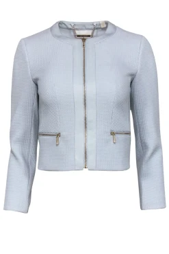 Ted Baker - Powder Blue Grid Textured Zip-Up Jacket Sz 2