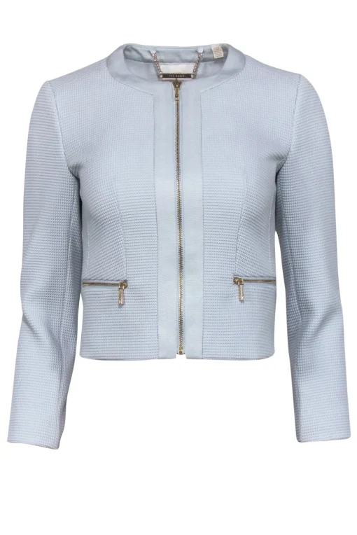 Ted Baker - Powder Blue Grid Textured Zip-Up Jacket Sz 2
