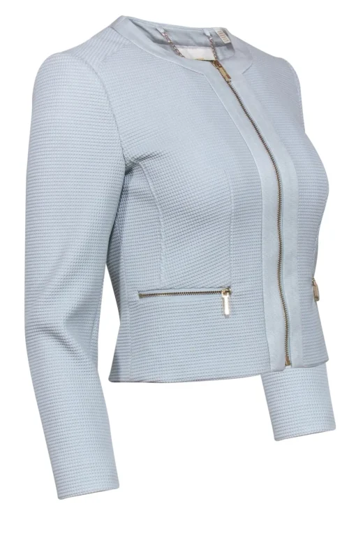 Ted Baker - Powder Blue Grid Textured Zip-Up Jacket Sz 2