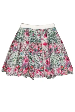 Ted Baker - White & Pink Floral Textured A-Line Skirt Sz 6