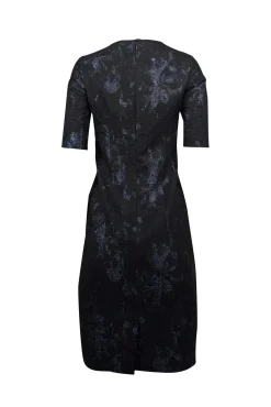 Teri Jon - Black & Metallic Navy Floral Brocade Dress Sz 2