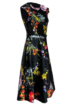 Teri Jon - Black & Multi Color Floral Belted Dress Sz 6
