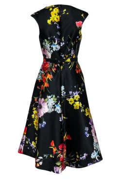 Teri Jon - Black & Multi Color Floral Belted Dress Sz 6