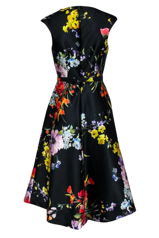 Teri Jon - Black & Multi Color Floral Belted Dress Sz 6
