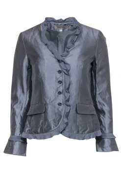 Teri Jon - Blueish Silver Silk Blend Ruffle Jacket Sz 4