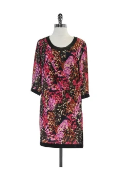 Thakoon - Brown & Pink Patterned Leather Trim Dress Sz 6