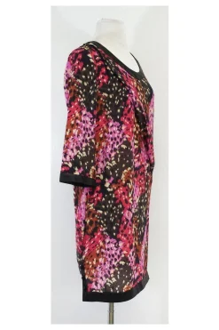 Thakoon - Brown & Pink Patterned Leather Trim Dress Sz 6