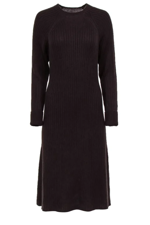 Thakoon - Brown Wool Blend Long Sleeve Rib Knit Sweater Dress Sz M